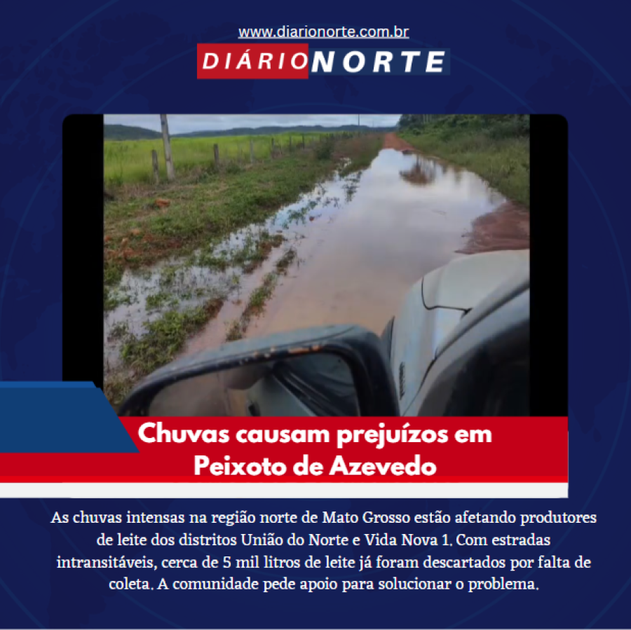  Chuvas intensas causam prejuízos a produtores de leite em Peixoto de Azevedo