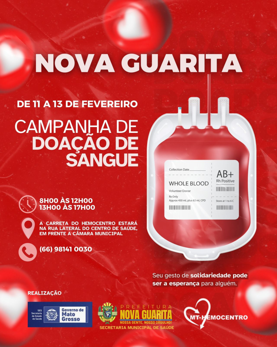 Nova Guarita promove Campanha de Doação de Sangue em parceria com Hemocentro MT